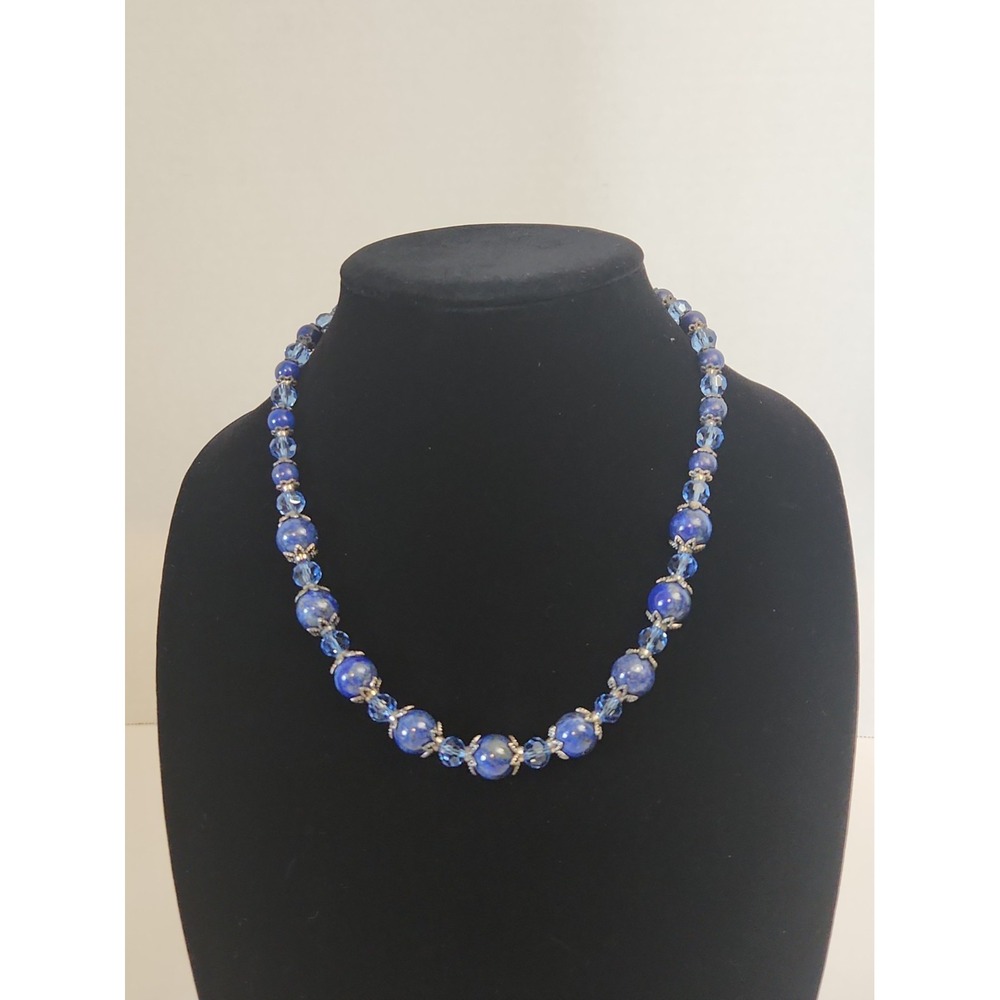Lapis Lazuli Blue Crystal Beaded Graduated Statement Necklace 21.25 Inch